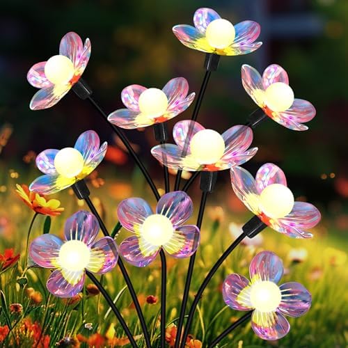 Solar Garden Lights Flowers 4 Pack of 24 LEDs Swaying Firefly Garden Decor - Image 2