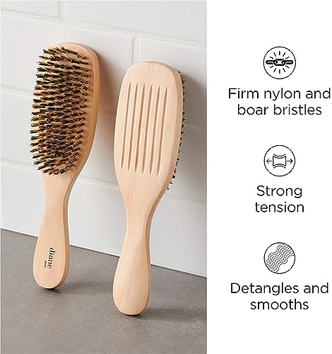 Diane Reinforced Boar Bristle Wave Brush for Men and Barbers – Hard Bristles for Thick to Coarse Hair – Use for Detangling, Smoothing, Wave Styles, Restore Shine and Texture (Pack of 2) - Image 2
