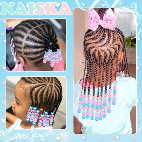 NAISKA 108PCS Pink Blue Hair Beads Heart Beads for Hair 12 Styles Dreadlock Bead Clear Bead Loc Jewelry Cute Hair Accessories for Kids Girls - Image 7