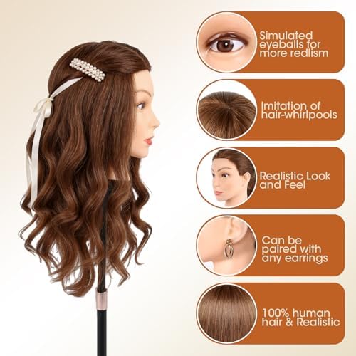 100% Real Human Hair Mannequin 22'' Hair Styling Mannequin Heads Practice - Image 4