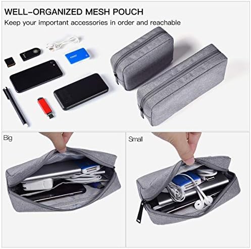 Portable Electronics Accessories Storage Bag, 2PCS Big + Small Carrying Case Travel Cable Organizer Cosmetic Bag Pouch Compatible Hard Drive, Power Bank, Mouse, Laptop Charger, Cellphone, Gray - Image 3
