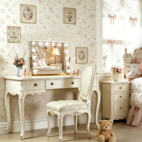 Ratsamee Gold Hollywood Vanity Mirror with Lights, 9 Dimmable Bulbs, 3 Color Lights,Make Up Lighted Mirror, 10x Magnification 360°Rotation(22" x 17") - Image 2