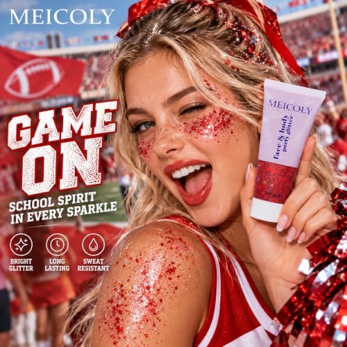 MEICOLY Red Face Glitter Gel for Halloween Spirit Day Game Day,USA Flag Body Glitter Makeup,Hair Glitter for Football Game Patriotic Day,Fourth of July Accessories Outfits for Women - Image 2