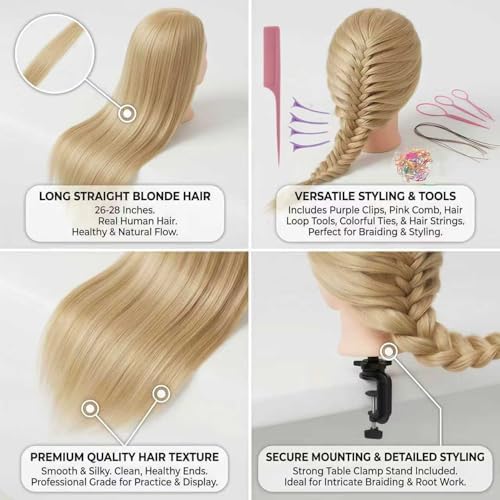 26 Inch 80% human hair mannequin head practice head for braiding - Image 5