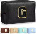 TOPEAST Travel Makeup Bag, Personalized Initial Toiletry Bag w Zipper, Cute Makeup Pouch, PU Leather Waterproof Cosmetic Bag, Birthday Gift for Daughter, Preppy Things for Girls (Black G) by TOPEAST