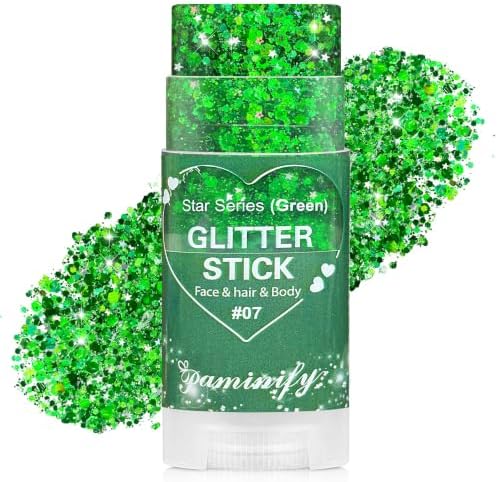 Green Hair Glitter Stick,Halloween Body Face Glitter,Green Spirit Day Accessories,Waterproof Green Holographic Glitter for Rave Singer Concert Party,Shimmer St Patrick's Day Outfit for Women by PaminifyBeautyMakeup