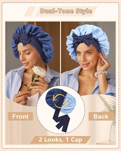 AWAYTR Satin Hair Bonnet for Sleeping, Adjustable Double Layer Sleep Cap - Image 4