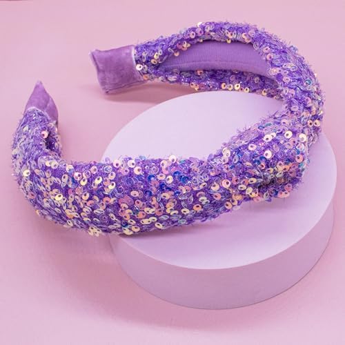 FROG SAC Sequin Knot Headband for Girls, Purple Knotted Hair Bands Accessories for Kids, Sparkly Iridescent Little Girl Headbands, Cute Fashion Hairbands for Tweens Stocking Stuffers for Children - Image 5