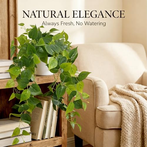Fake Plants, Artificial Plants Indoor, 34" Fake Hanging Pothos Vines, 2PCS - Image 2