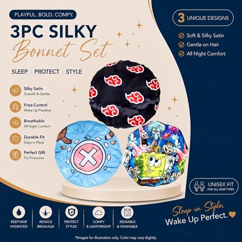 3 PCS Satin Bonnet Set for Women & Men, Silky Sleep Caps for Hair Protection, Adjustable Elastic Bonnet (A2) - Image 2