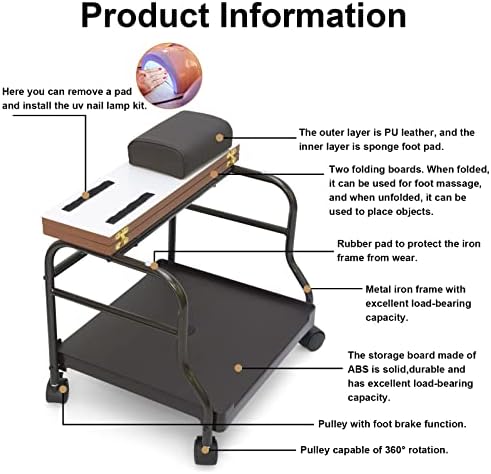 Elitzia Pedicure Cart with Wheels & Leg Pads, Salon Trolley Nail Foot Care - Image 5