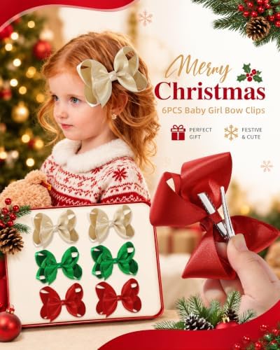 YHXX YLEN 6pcs Christmas Hair Bows for Girls, 4.5inch Toddler Bows Clips - Image 3