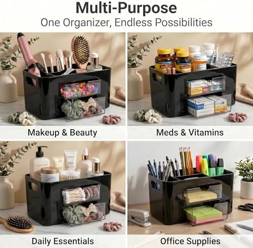 Hair Accessories Organizer for Girls, 2 Drawers & 3 Slots, Black - Image 4