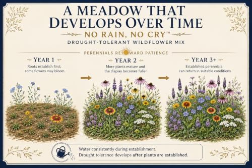 Drought Tolerant Wildflower Seeds – No Rain, No Cry™ – 8-Species Low-Water Flower Mix for Hot, Dry & Sunny Gardens – 8 oz Covers Up to 1,600 Sq Ft – Paper Street Perennials® - Image 4