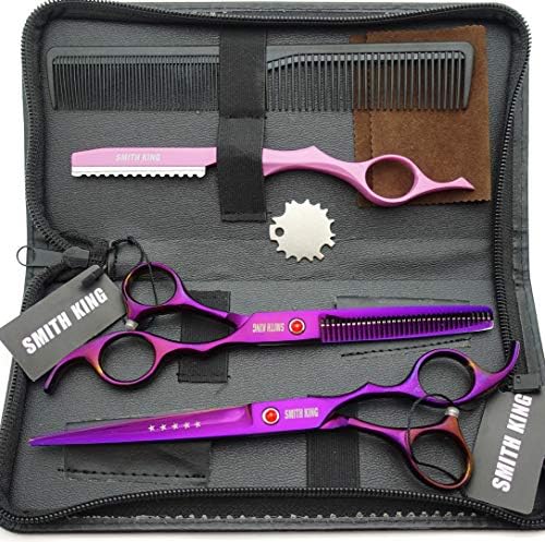 7.0 Inches Professional Hair Cutting thinning Scissors Set with Razor (Violet) by Smithking