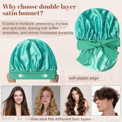 CHLINS Double Layer Satin Bonnet for Sleeping, Hair Bonnet for Curly Hair - Image 3