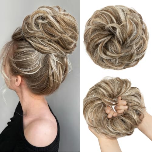 CJL HAIR Large Messy Bun Hair Piece Wavy Curly Scrunchies Synthetic Chignon Ponytail Hair Extensions Thick Updo Hairpieces for Women Beige Multi by CJLHAIR