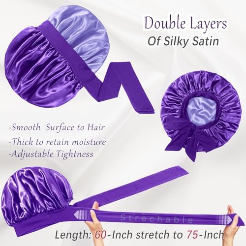Double-Layered Silky Satin Bonnet with Tie, Large Women Sleep Cap - Image 2