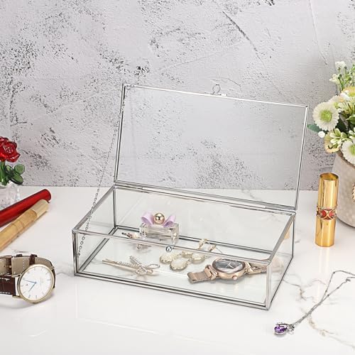Hipiwe Glass Keepsake Display Box Large Clear Jewelry Lidded Boxes with Lid - Image 2