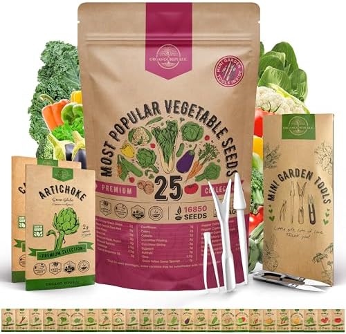 25 Vegetable Seeds Variety Pack - 16,850+ Non-GMO Heirloom Seeds for Planting Vegetables & Fruits in Individual Seed Packets, Home Garden Seed for Hydroponic, Indoor & Outdoor Garden by OrganoRepublic