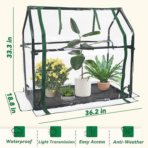 Gardzen Mini Greenhouse with Waterproof Base, 36.2"(L) x18.9(W) x33.3(H) - Image 6