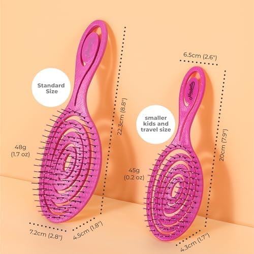 Ninabella Mini Detangler Brush - Small No Tangle Hair Brush for Purse and Travel - Hairbrush for Fine, Thick and Long Hair, Wet and Dry - Hot Pink - Image 5
