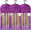 3PCS Wig Bags Storage with Hanger Wig Holder Wig Hanger for Multiple Wigs Portable Hair Extension Holder Dust-proof Hair Extension Storage Wigs Stand Hair Extensions, wigs & accessories (Purple) by AIHOPESTO