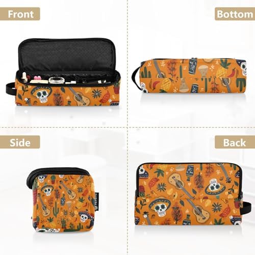 Hair Tools Travel Bag with Heat Resistant Mat Detachable 2-in-1 Curling Iron Travel Case Hot Tools Organizer for Straightener Flat Iron Day Of The Dead Orange Skull Cacti Guitar - Image 5