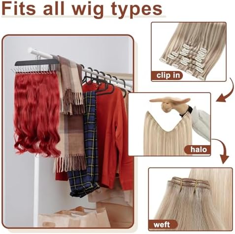 SCUNDA Black Hair Extension Holder for Styling, Washing, Drying. Braiding Hair Rack for Weft, Clip in, Tape in and Halo Extensions. 2 Packs Hair Extension Hanger for Closet. - Image 5