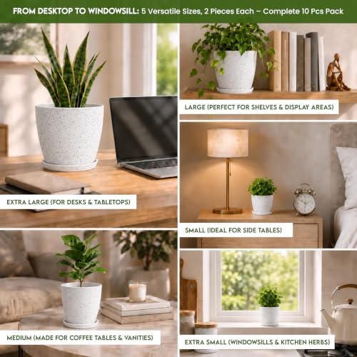 Plant Pots Indoor with Drainage 5 Pack Multi-Size Planters Set Spotty Grey - Image 3