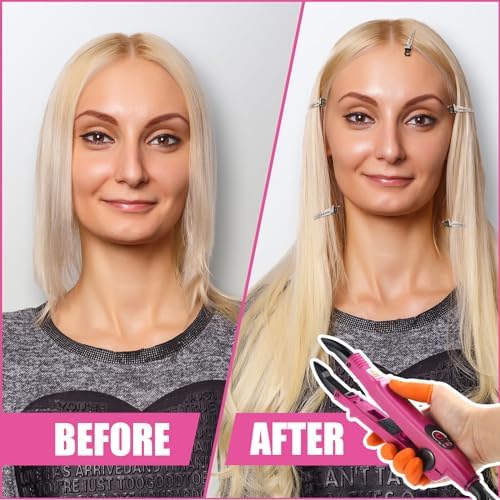 Lothee K Tip Hair Extensions Kit with Heat Iron Finger Protector, Pink - Image 6