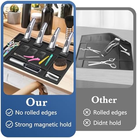 Magnetic Barber Mat for Clippers,Station Barber Tool Organizer Mat Rubber for Scissors Salon Barber shop Beauty Tools with 4 Slots Flexible Silicone Barber Pad Non-Slip Professional Barber Accessories - Image 4