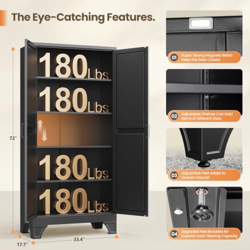 Yizosh Metal Storage Cabinet with 2 Doors and 4 Adjustable Shelves - Image 3