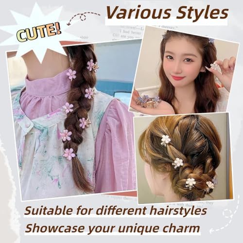 10 Pcs Mini Cute Flower-Shaped Hair Clips for Girls, Multicolor Crystal Hair Barrettes for Long Braid Hairstyles, Flower Hairpin for Women Hair Accessories (10 Pcs- Purple) - Image 3
