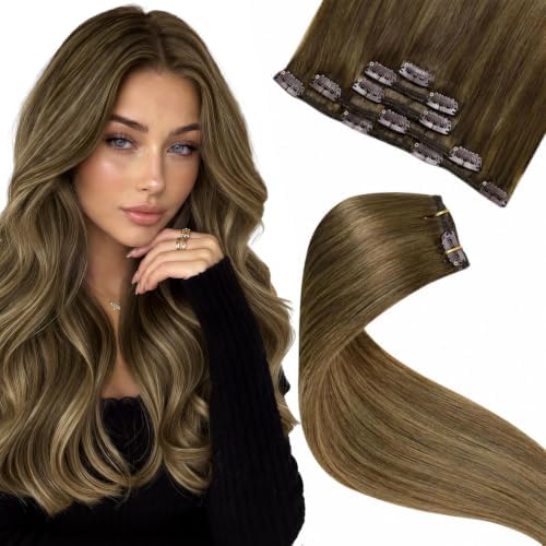 LaaVoo Clip In Hair Extensions, Ombre Brown Blonde, 12 Inch 5Pcs 80g by LaaVoo