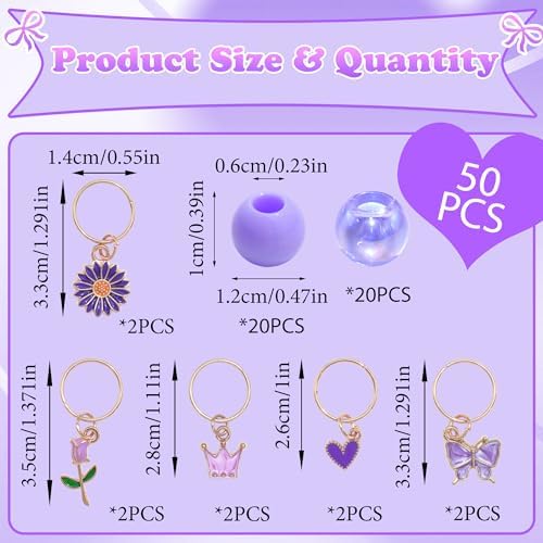 NAISKA 50PCS Purple Beads for Hair Multi-styles Hair Jewelry for Braids - Image 4