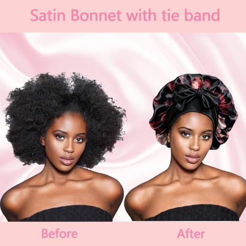 Satin Hair Bonnet Silk Bonnet for Sleeping Double Layer Elastic Tie Band Adjustable Reusable Hair Cap Cute Women Girls - Image 5