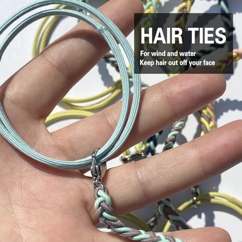 Elastic Hair Bands for Women, 25" No Tangle Spiral Hair Ties Damage-Free Ponytail Holders Wrap for Thick Long Hair Motorcycle Hair Accessories for Sports- Bike Riding Swim Skiing- Aqua/Gray - Image 4