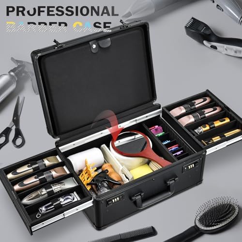 Yueieoun Barber Case with Clippers Sliding Tray, Profesional Barbers Briefcase Tool Case, Barber Cases for Clippers and Supplies, Hair Scissors Trimmer Organizer, Salon Grooming Hard Travel Suitcase - Image 2
