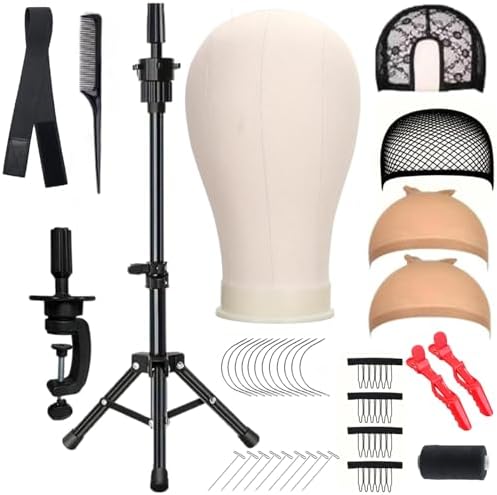 Wig Head Mannequin Head for Wigs, Wig Stand with Head for Hair Styling Practice Display Wigs Making Tripod Stand with T Pins Set (22 inch) by Unknown