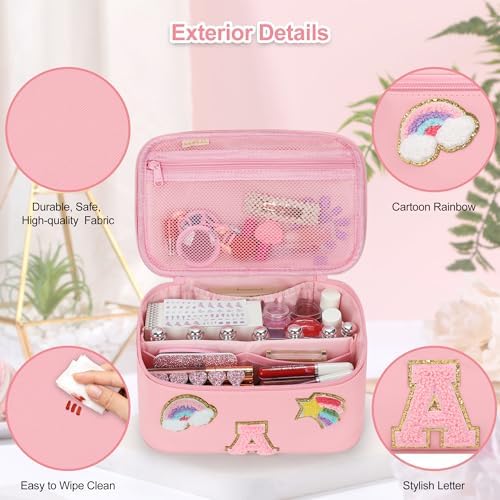 OCHEAL Initial Makeup Bag,Pink Travel Makeup Organizer Case Beauty Toiletry Cosmetic Bag with Rainbow, Trendy Stuff Personalized Gifts for Women and Girls-N - Image 5