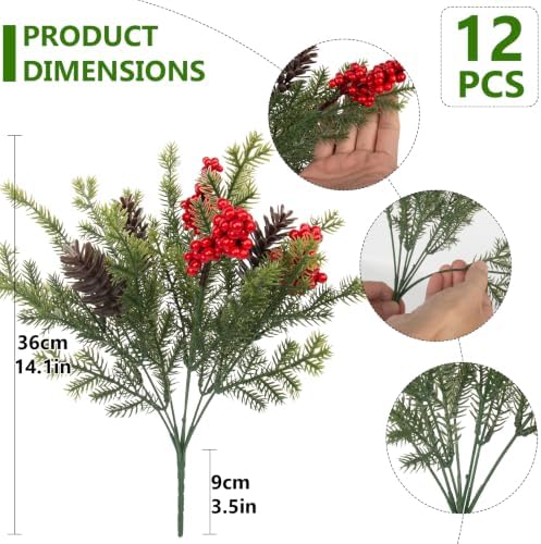 Daynight 12 Bundles Artificial Norfolk Pine Stems, Outdoor Christmas Decor - Image 3