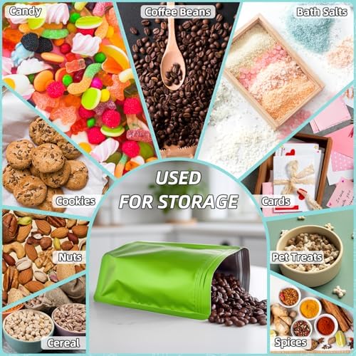 FUNFERY Stand Up Mylar Resealable Bags for Food Storage-Green 3.5x5.1 inch - Image 4
