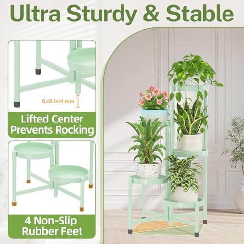 iDavosic.ly Plant Stand Indoor Outdoor, 5 Tier Metal Corner Shelf, Green - Image 4