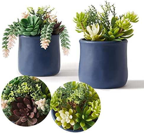 Artificial Succulent in Ceramic Pots, 2 Packs Fake Plants - Image 2