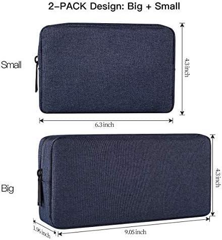 2-Pack Portable Storage Pouch Bag, Universal Electronics Accessories Case Cable Organizer Compatible with Hard Drive, Laptop Mouse, Power Bank, Adapter, Cellphone, Cosmetics (Small+Big-Navy Blue) - Image 2