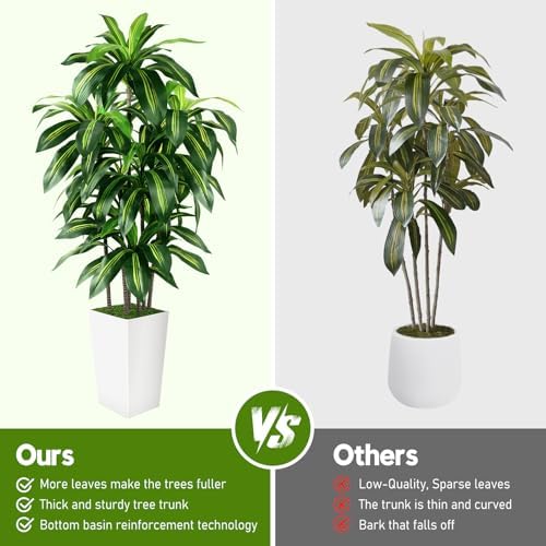 Artificial Dracaena Tree Indoor, 5FT Tall Fake Tree with White Tall Planter - Image 3