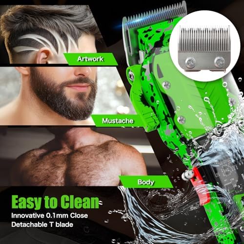 Professional Hair Clippers for Men, Cordless Barber kit for Hair Cutting & Grooming, Hair Clippers Set for Barber Haircut with LED Display 8 Fade Taper Combs(Green) - Image 6