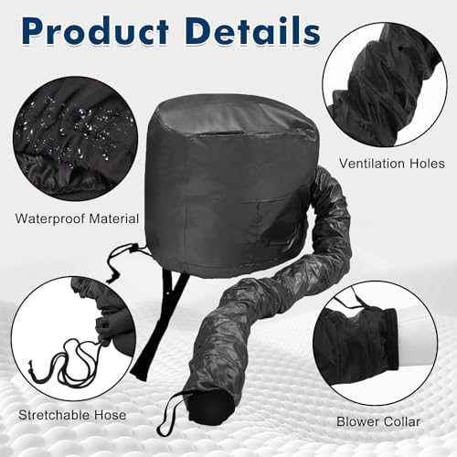 Hair Dryer Bonnet Attachment, Portable Blow Dryer, Soft Adjustable Hooded Bonnet with Stretchable Grip and Extended Hose Length Fits All Head Sizes & All Hair Styling (Black) - Image 4