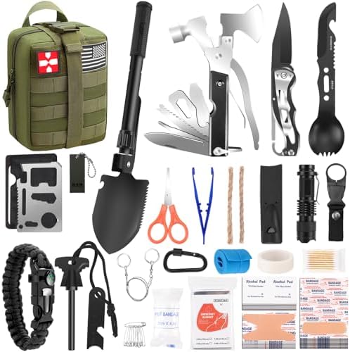 Gifts for Men Christmas Survival Kit and First Aid kit, Emergency Supplies Camping Accessories with Upgraded Molle Bag for Outdoor Adventure Camping Hiking Hunting by Kleclcw